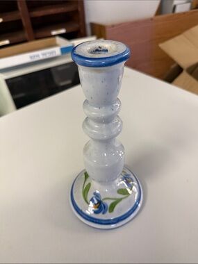 Hand-Painted Blue and White Ceramic Candlestick Holder